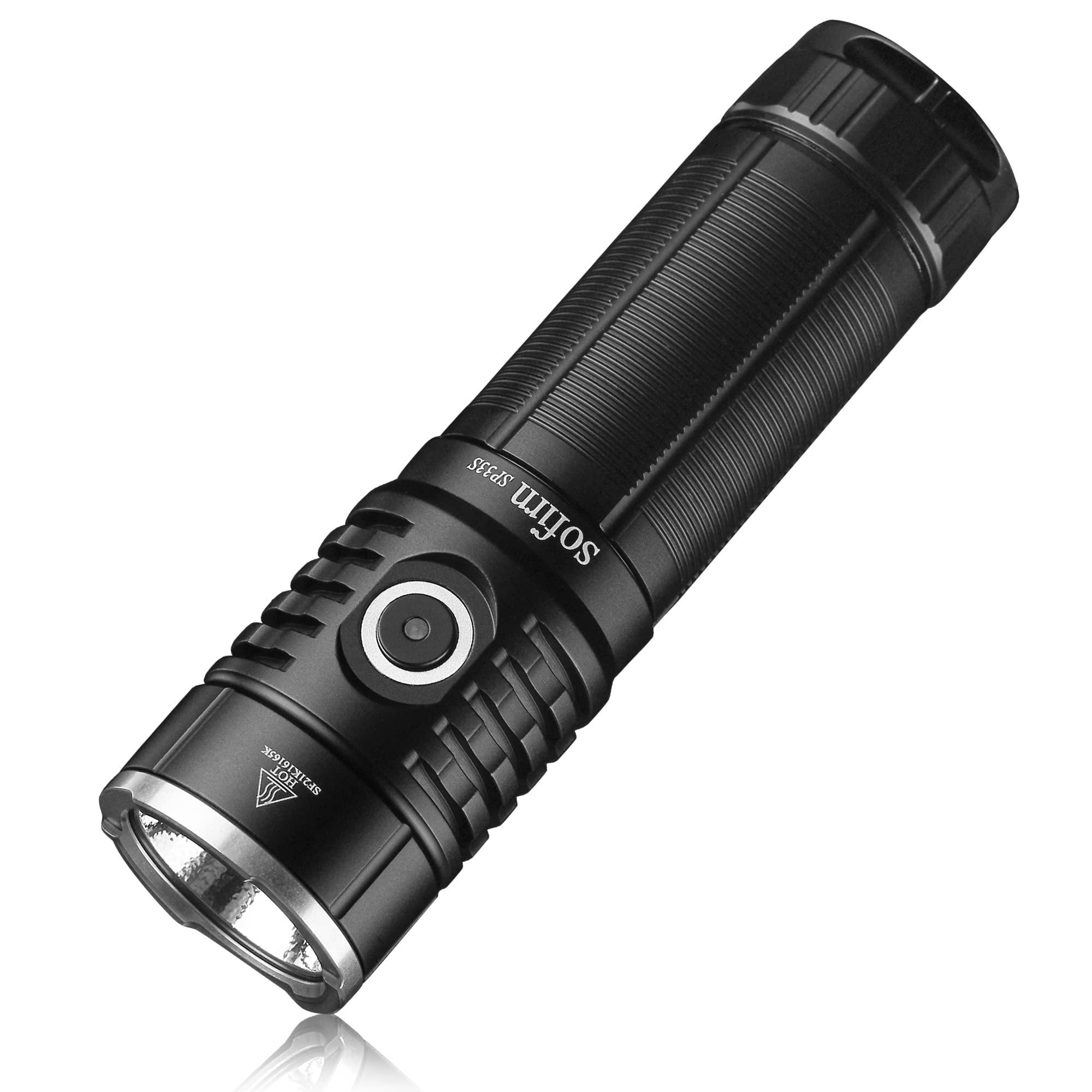 sofirn sp33s 5000 high lumens led flashlight rechargeable, super bright usbc edc flashlight with discharge function, high cap