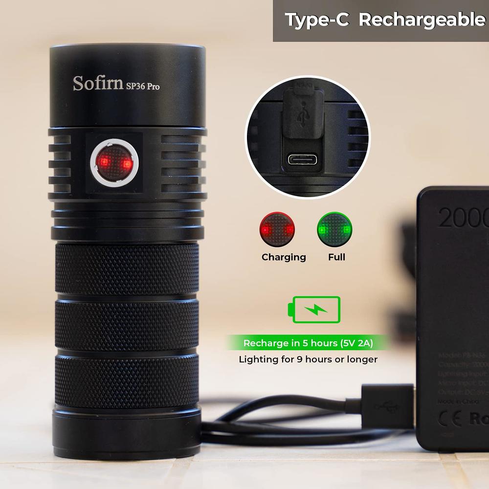 sofirn flashlight high lumens, 8000 lumens super bright sp36 pro powerful light usb c rechargeable with 4*led 5000k, anduril 