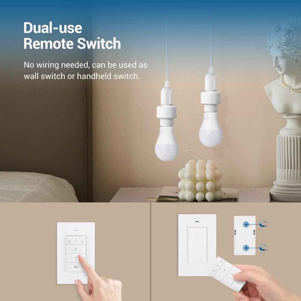dewenwils remote control light socket, wireless light switch for pull chain light lamp fixtures, 100ft range, no wiring neede