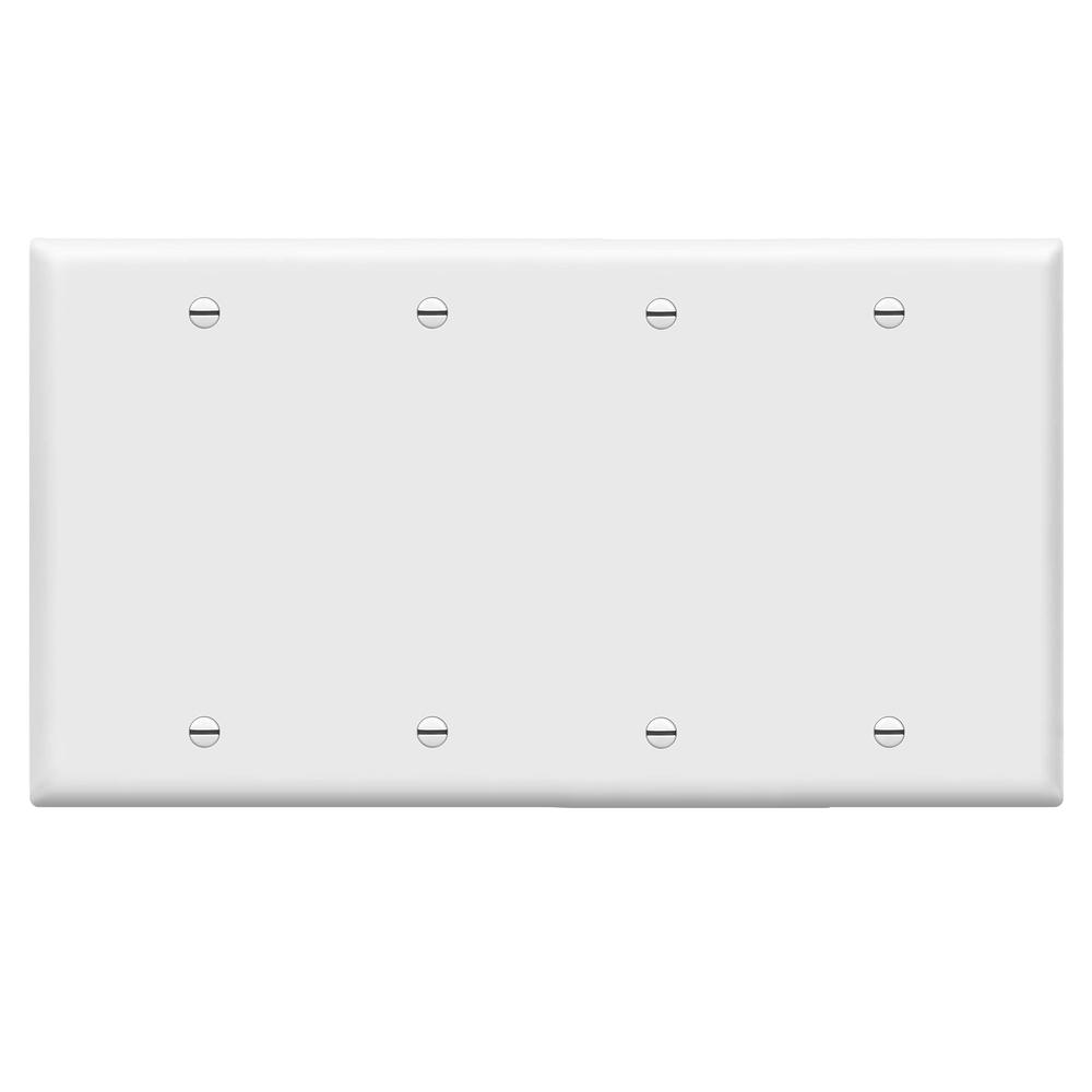 enerlites blank device cover wall plate, size 4-gang 4.50" x 8.19", unbreakable polycarbonate thermoplastic, 8804-w, white