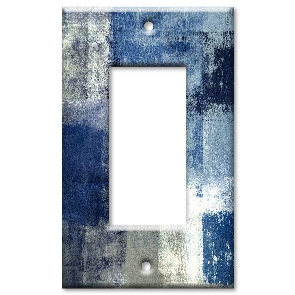 art plates - oversized switch plate - over size wall plate - 1 gang decora - blue and grey abstract art (made in the usa)