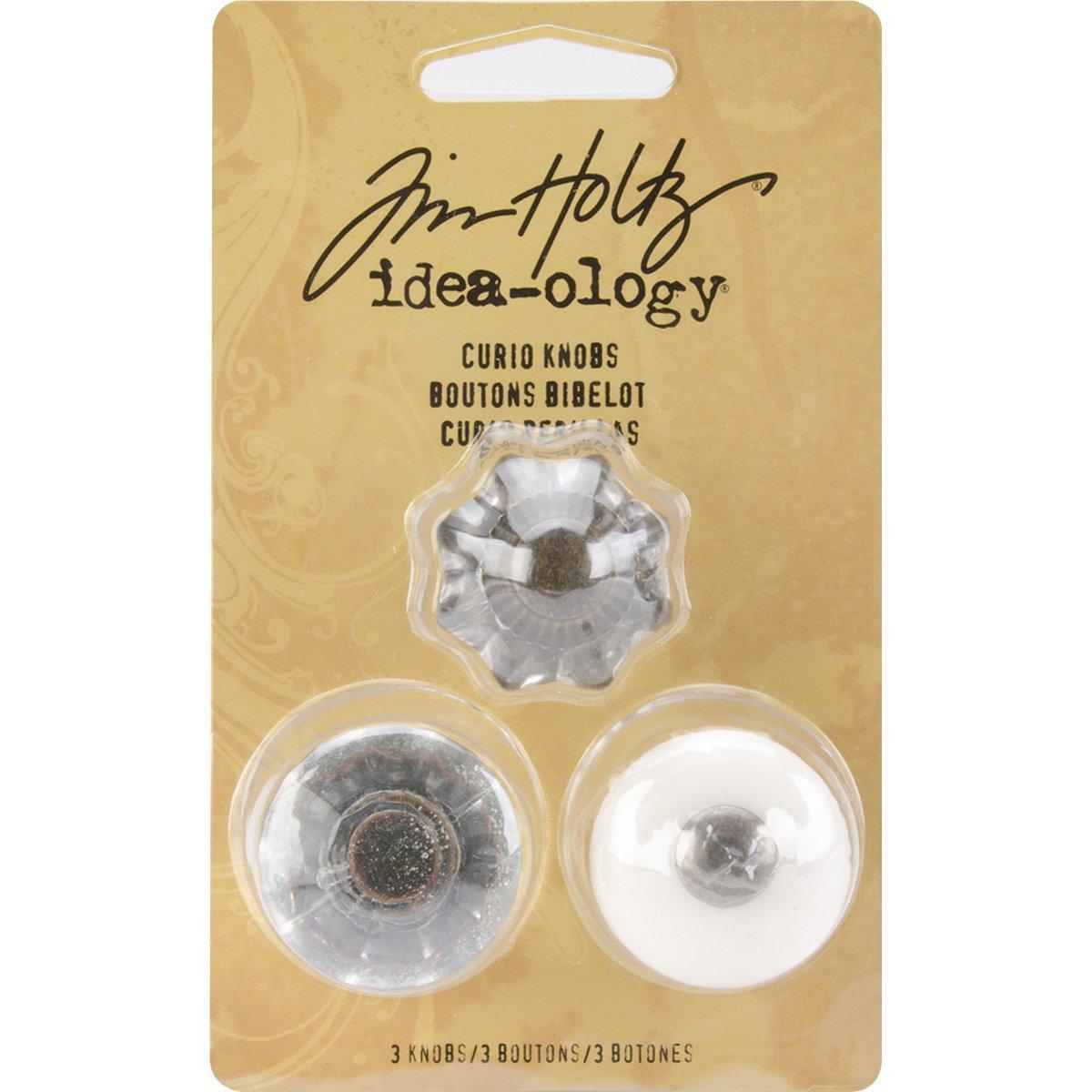 Tim Holtz Idea-ology curio knobs by tim holtz idea-ology, 3 per pack, 1 x 7/8 inches, white and clear, metal and plastic, th92840