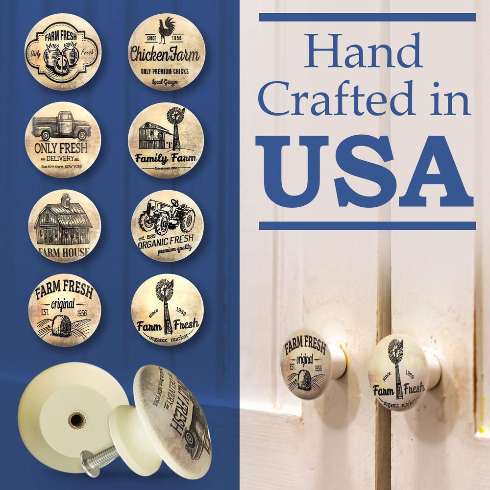 Twisted R Design retro kitchen cabinet knobs, vintage farmhouse drawer pulls, rustic cream cabinet handles, vintage brass & wood handle, set o