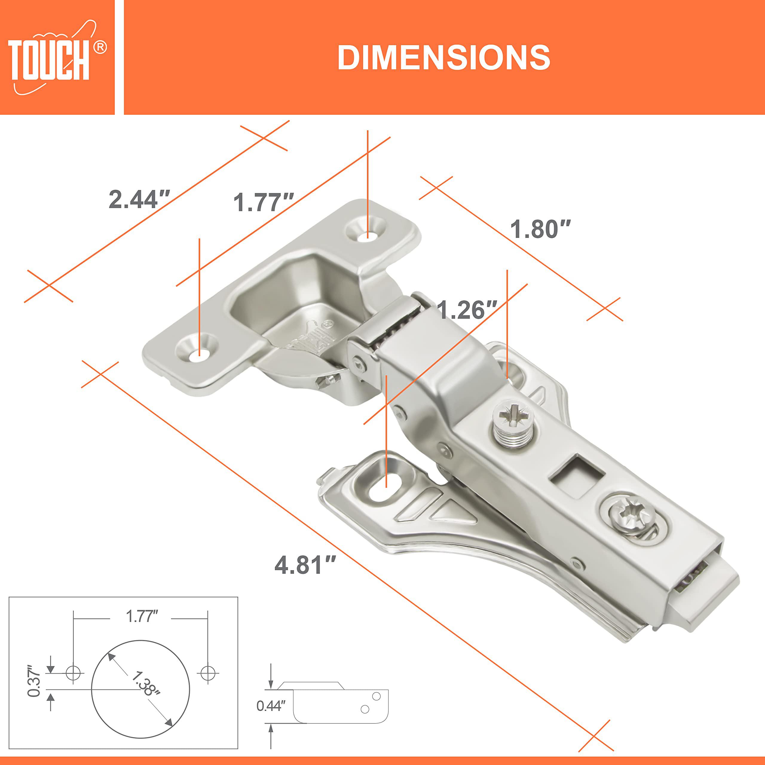 touch cabinet hinges (1 pair, 2 pcs) face frame cupboard door soft close hinges 3/8" inch half overlay concealed european cli