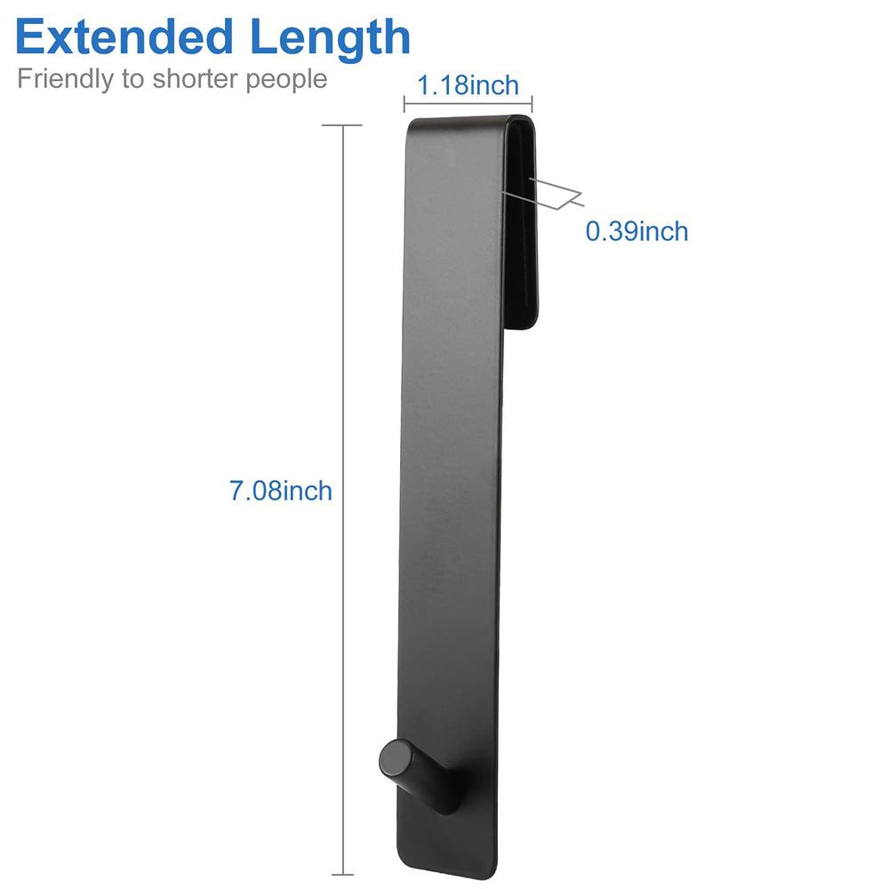 wpelia extended shower door hooks (7-inch), over door hooks for bathroom frameless glass shower door, towel hooks, 2-pack(black)
