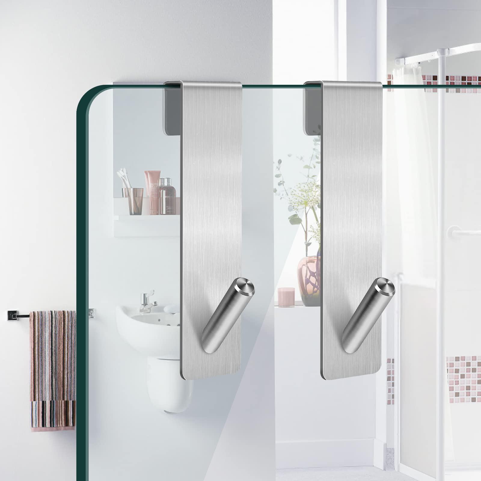 uarzt shower door hooks, 4 pack towel hooks over glass door hook for bathroom, stainless steel hook for frameless glass door 
