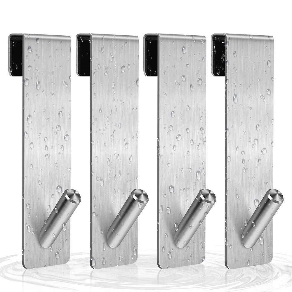 uarzt shower door hooks, 4 pack towel hooks over glass door hook for bathroom, stainless steel hook for frameless glass door 