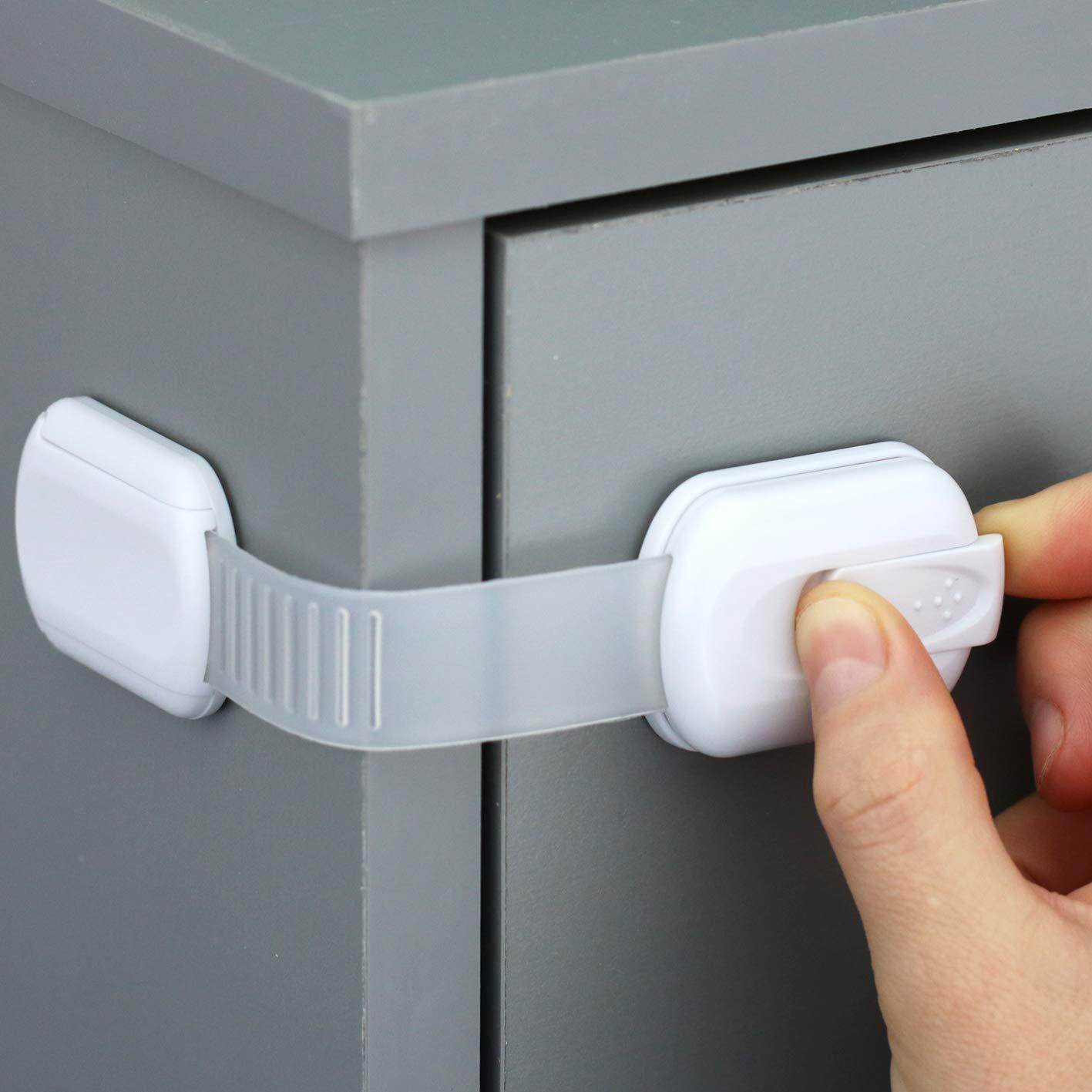 InfantLY Bright 5 pcs child safety strap locks, adhesive baby-proof cabinet  latches childproof drawer latche adjustable security closet locks