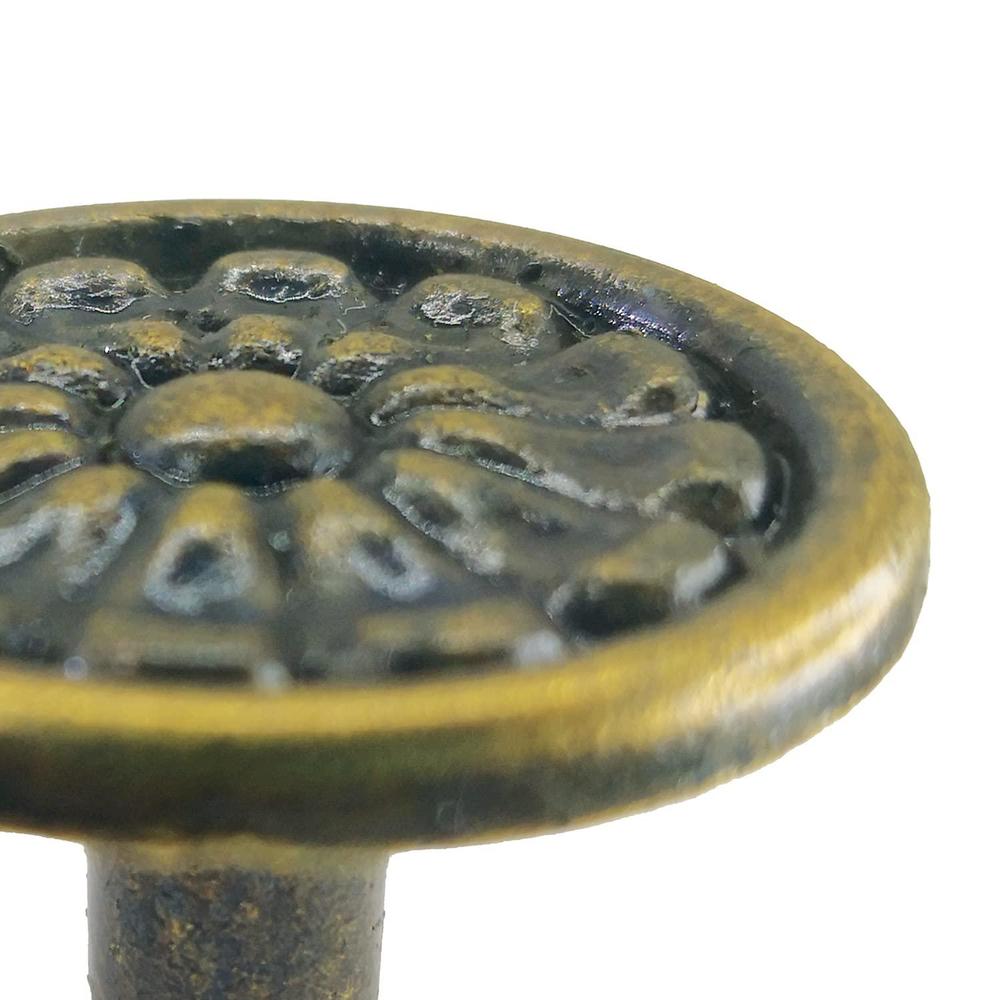 rjdj 5 pack - cabinet knobs antique brass round,1.4-inch(36mm) diameter antique brass knobs for cabinets and drawers,flower v