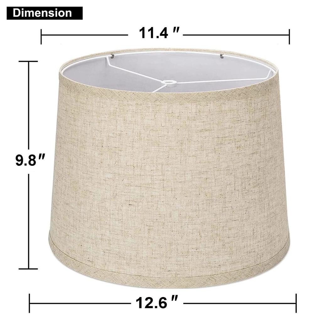 SRXTZM lamp shades set of 2, medium lampshades 11.6" top x 12.6" bottom x 9.8" high, drum lampshades (spider fitter), natural beige 