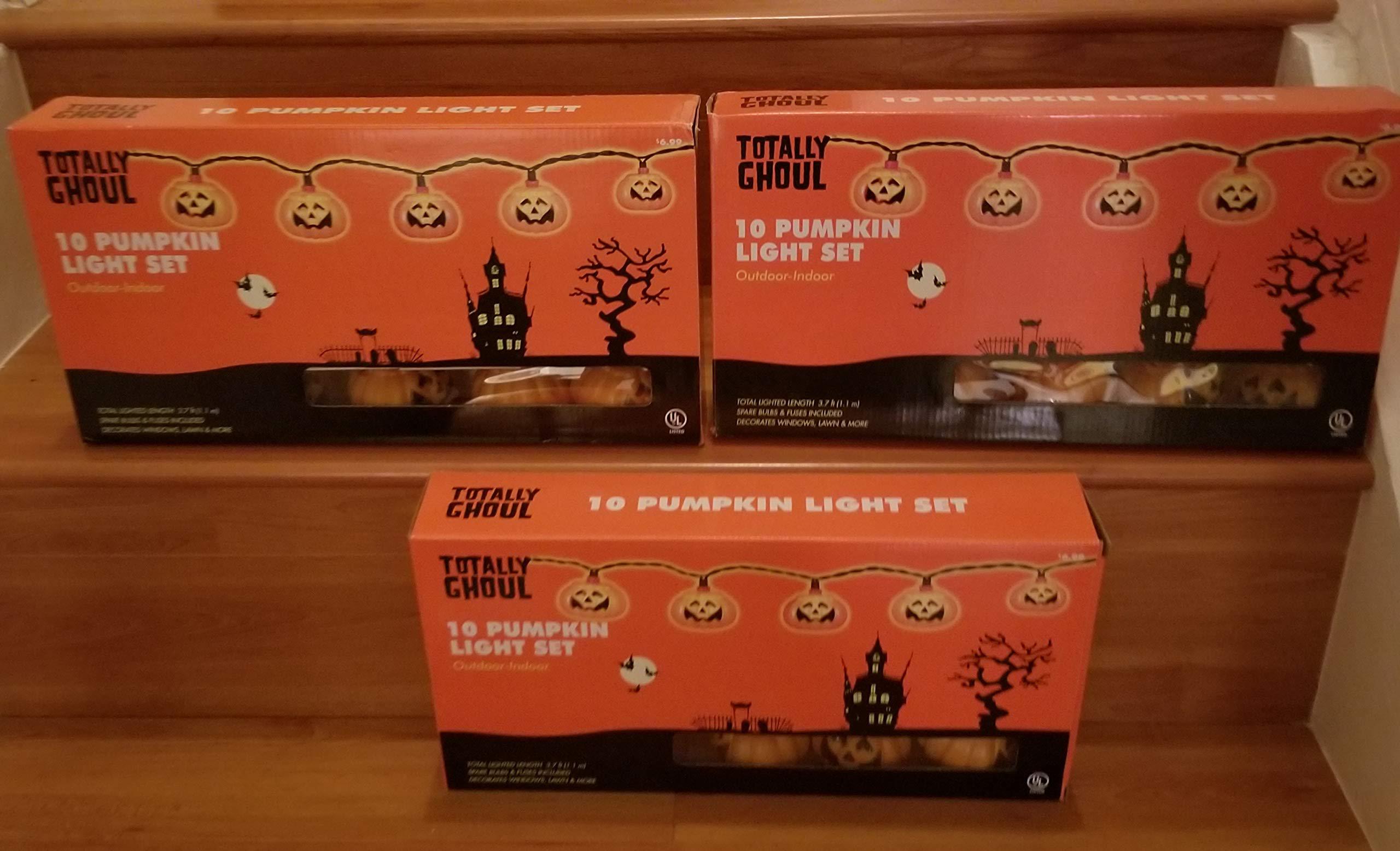 halloween 10 orange colored pumpkin jack-o-lantern light set