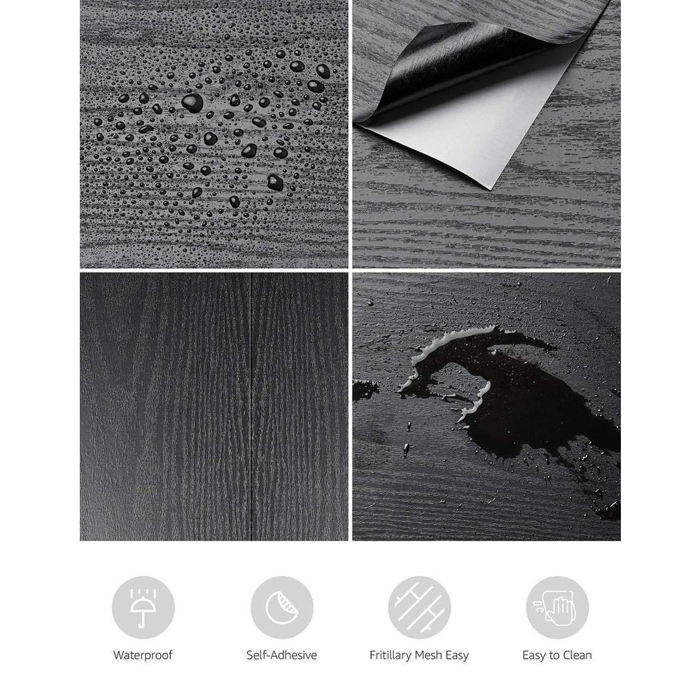 abyssaly black wood peel and stick paper 11.8 inch x 78.7 inch decorative self-adhesive film for furniture surfaces easy to c