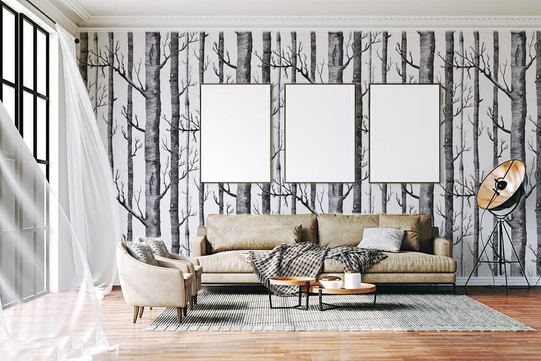 MicPolo 17.7" x 394" birch tree wallpaper bedroom peel and stick wallpaper black contact paper self adhesive wallpaper removable viny