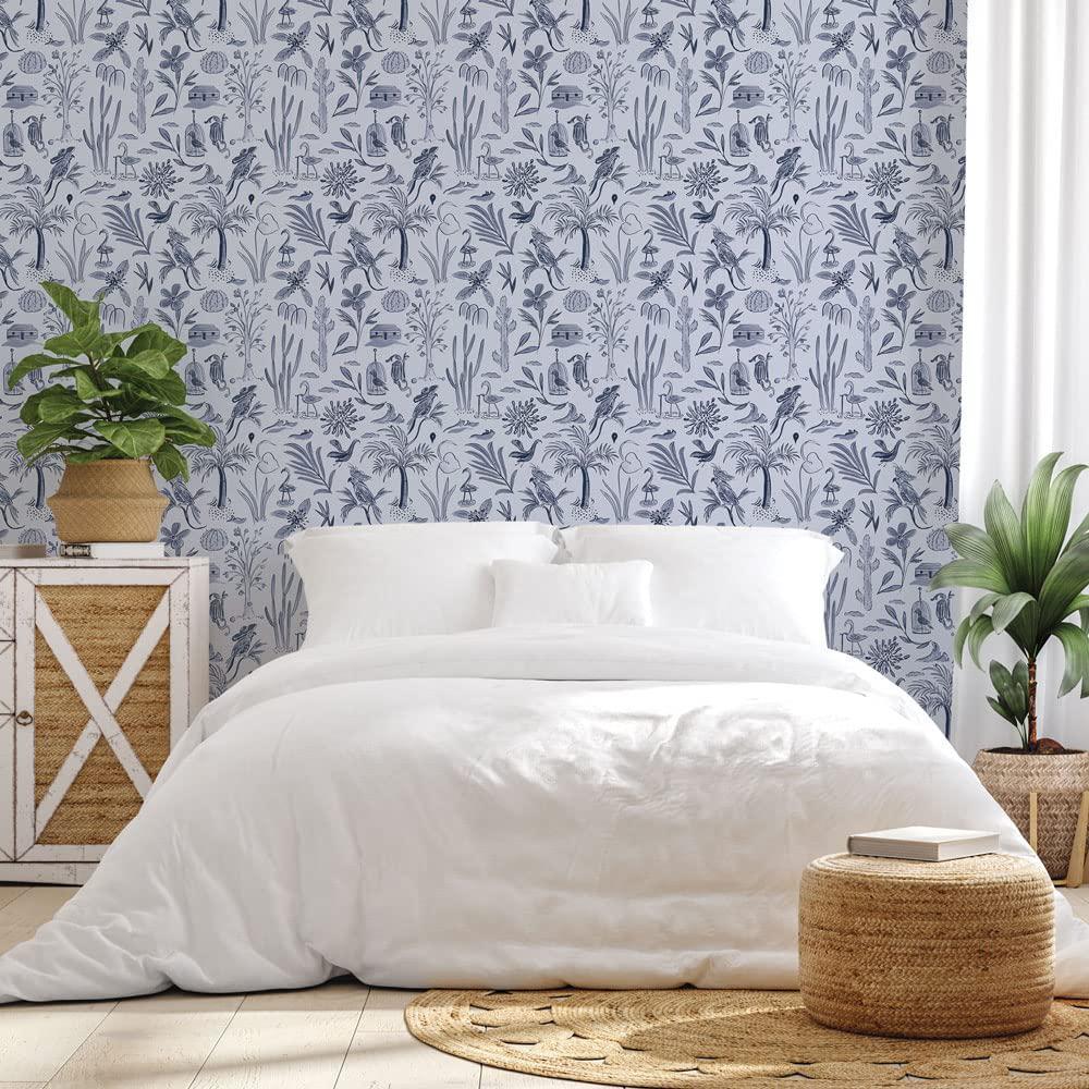tempaper x she she maria en patricia blue removable peel and stick wallpaper, 20.5 in x 16.5 ft, made in the usa