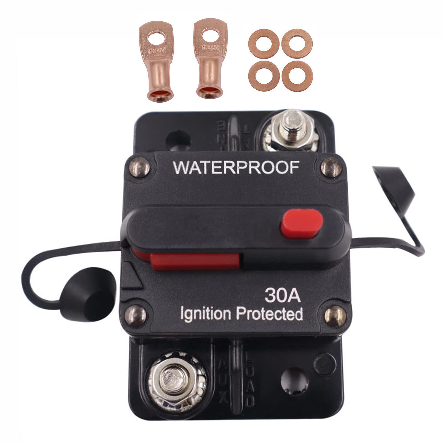 jacaween 30 amp waterproof circuit breaker,with manual reset,12v-48v dc, for car marine trolling motors boat atv manual power