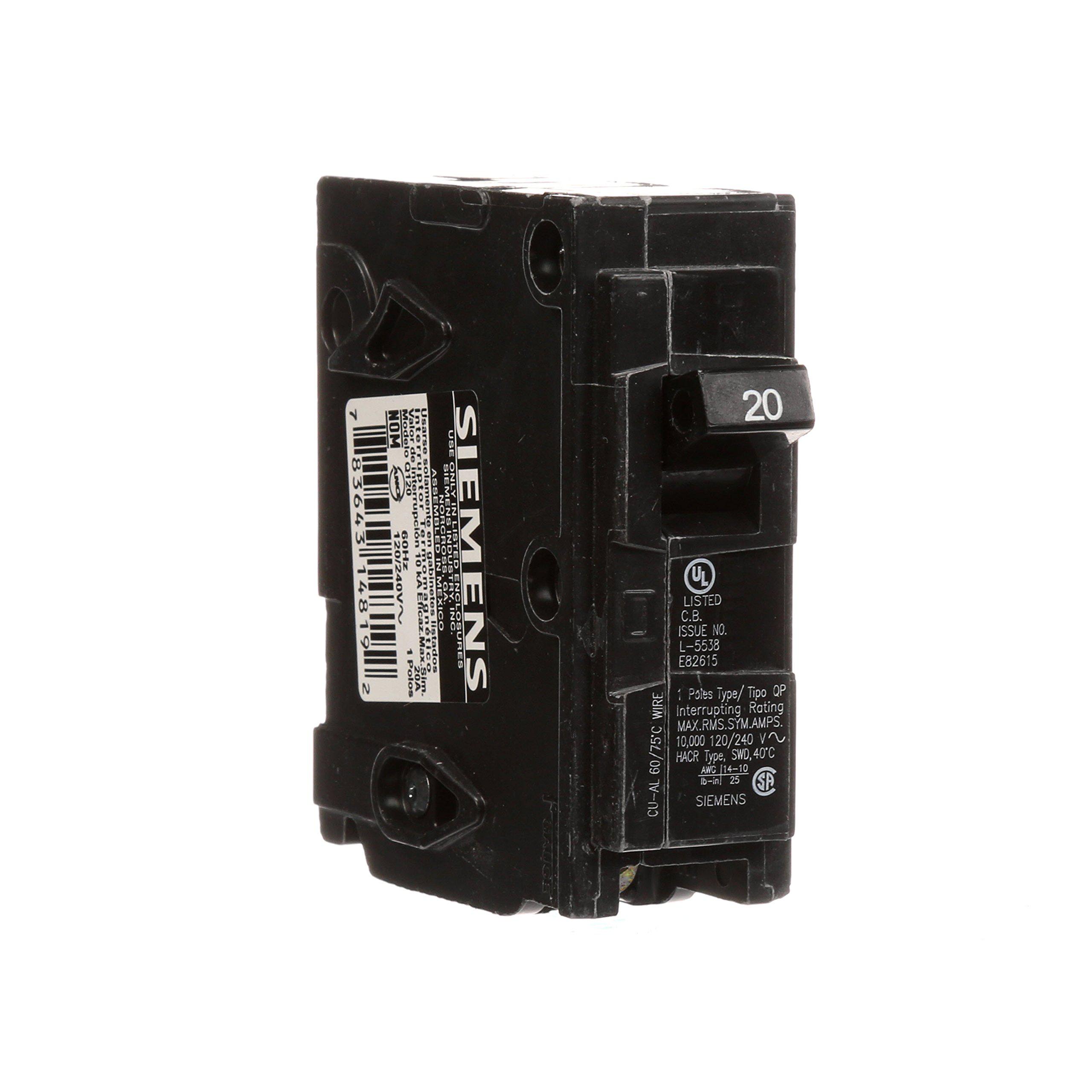 siemens q120 20-amp single pole type qp circuit breaker,black