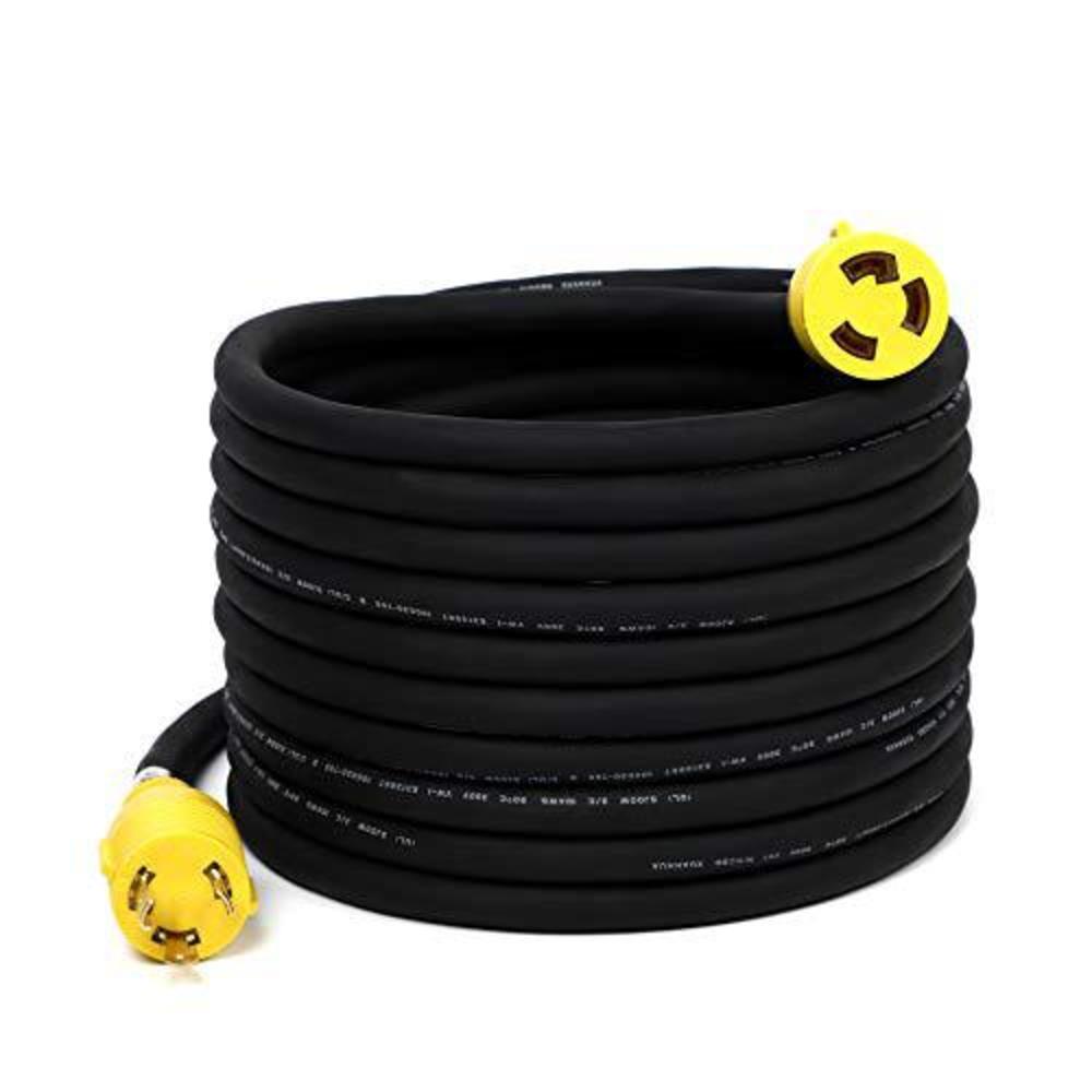 houseables generator extension cord, electric wire, 3 prong, 30 amp, 250 volt, single, black, 25 ft, all rubber, 10 gauge, he