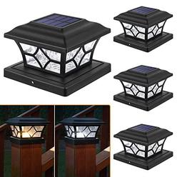 aponuo solar fence post lights 4 pack, solar post cap lights 2 color modes 8 leds solar caps for deck posts 4x4 6x6 wood,4x4 