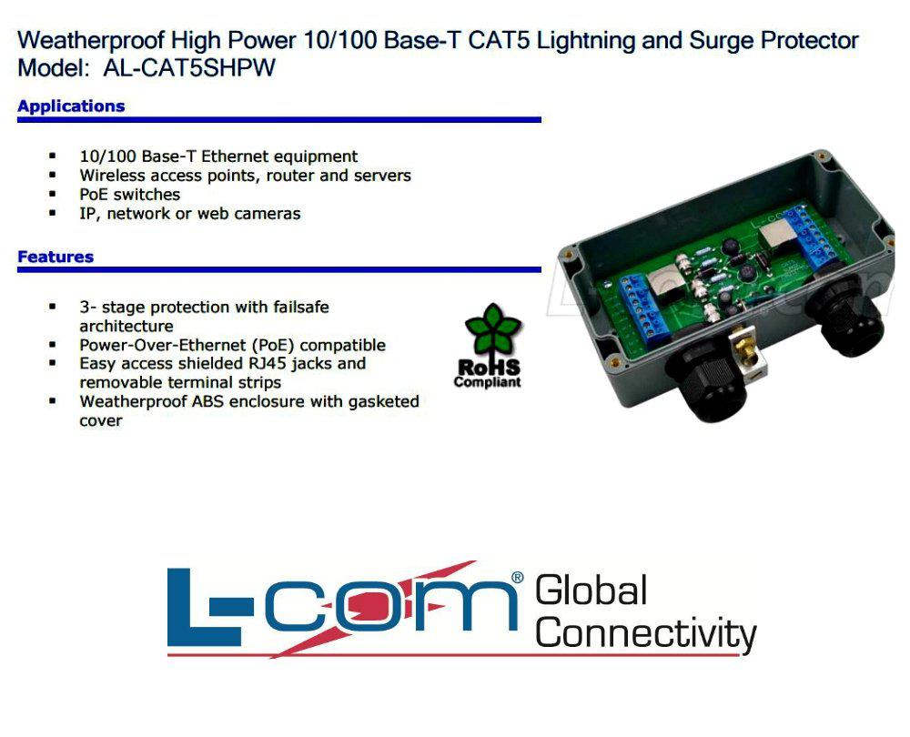 l-com bt-cat5e-p1-hp single port, 5-60 vac/dc with high power, surge protection