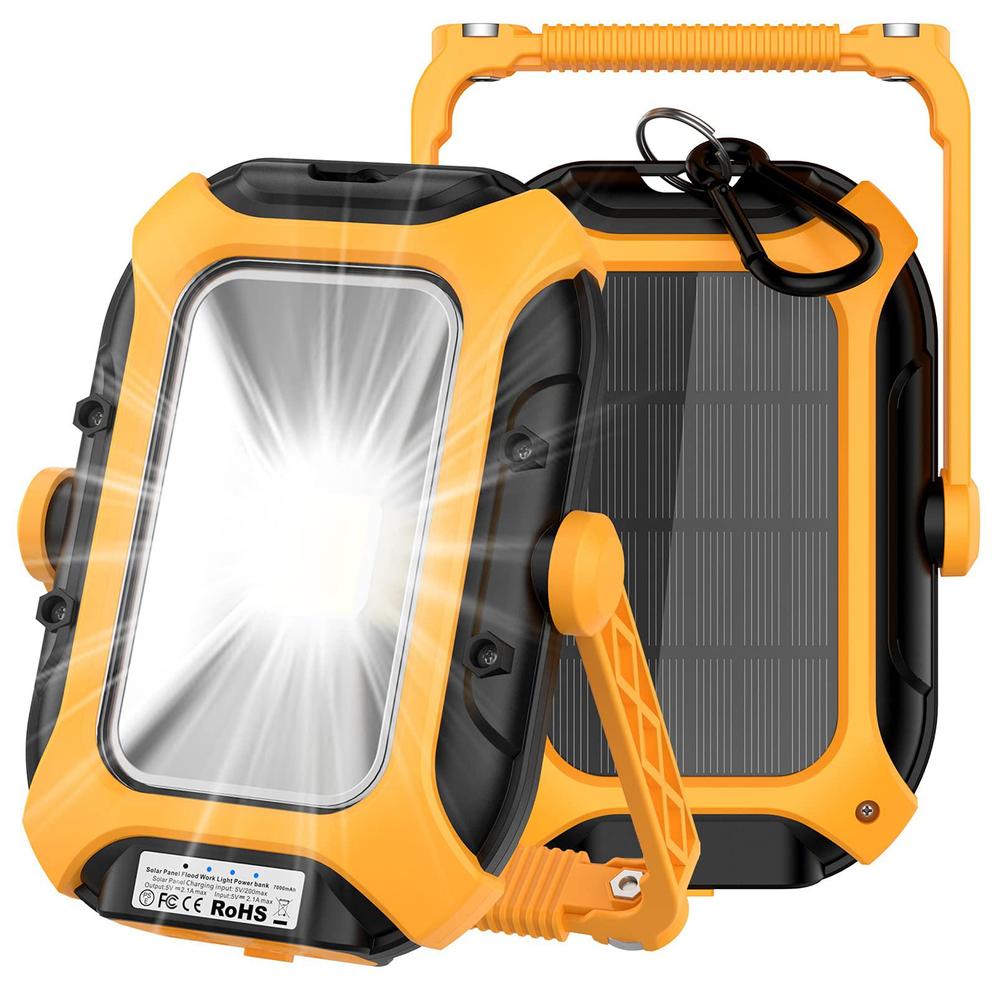 aozoy led work light flood lights - usb rechargeable 7000mah job site lighting with solar powered portable super bright 2000lm 4 wo