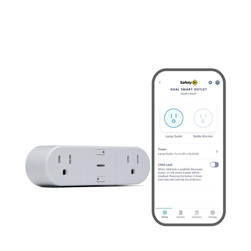 safety 1st connected dual smart outlet - wi-fi plug, no hub required, independently controllable outlets, timer & schedule, e