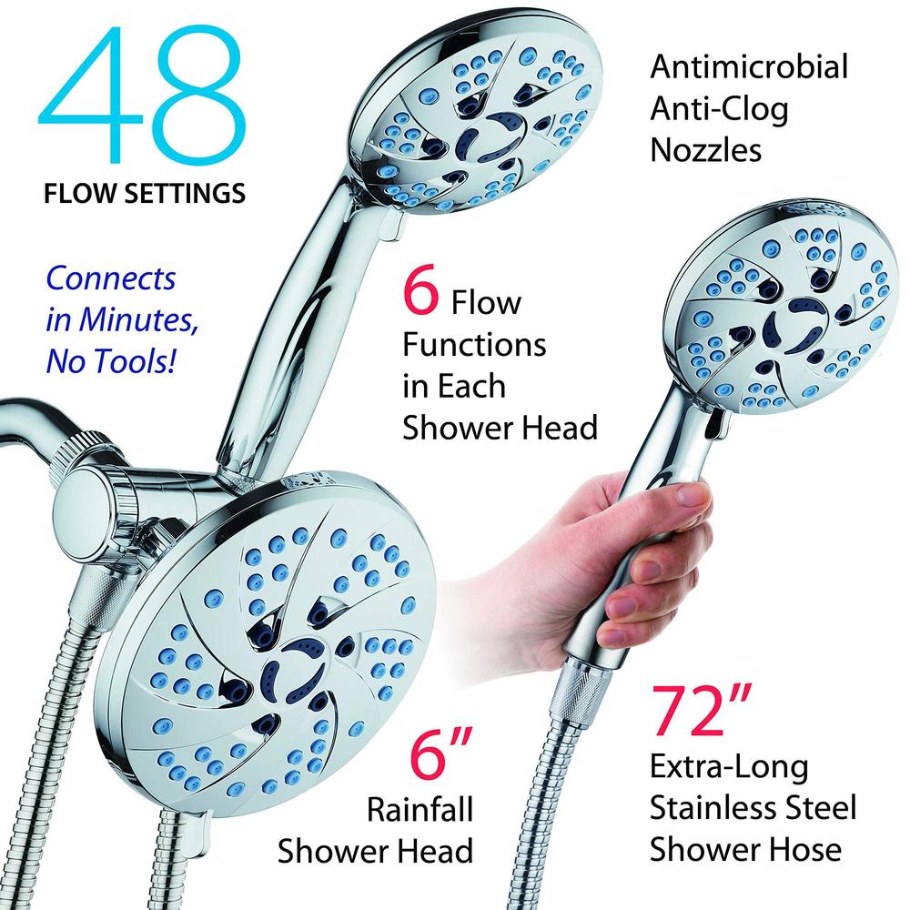 Hotel Spa aquacare spa station high pressure 48-mode 3-way rainfall & handheld shower head combo - anti-clog nozzles, extra-long 6 ft s
