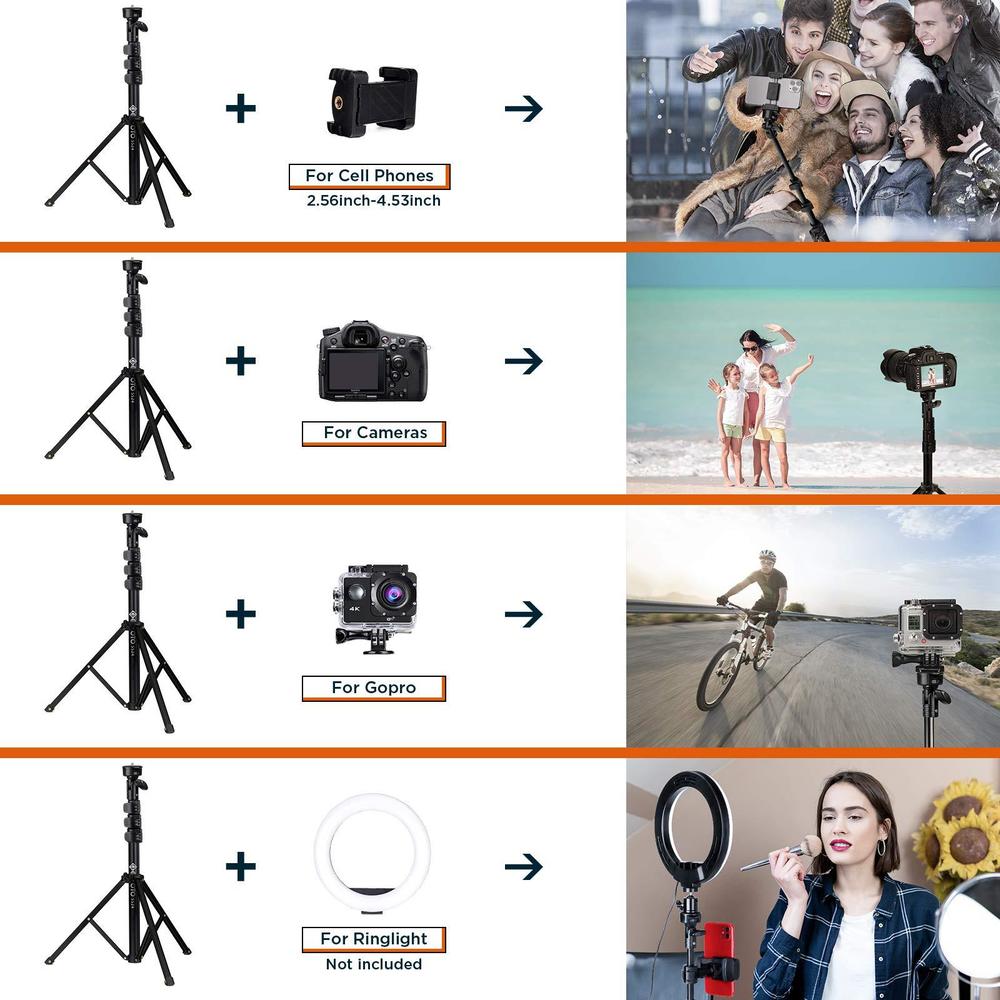 geekoto cell phone tripod: extendable phone tripod,selfie stick with remote,heavy-duty aluminum built,for iphone&android phon