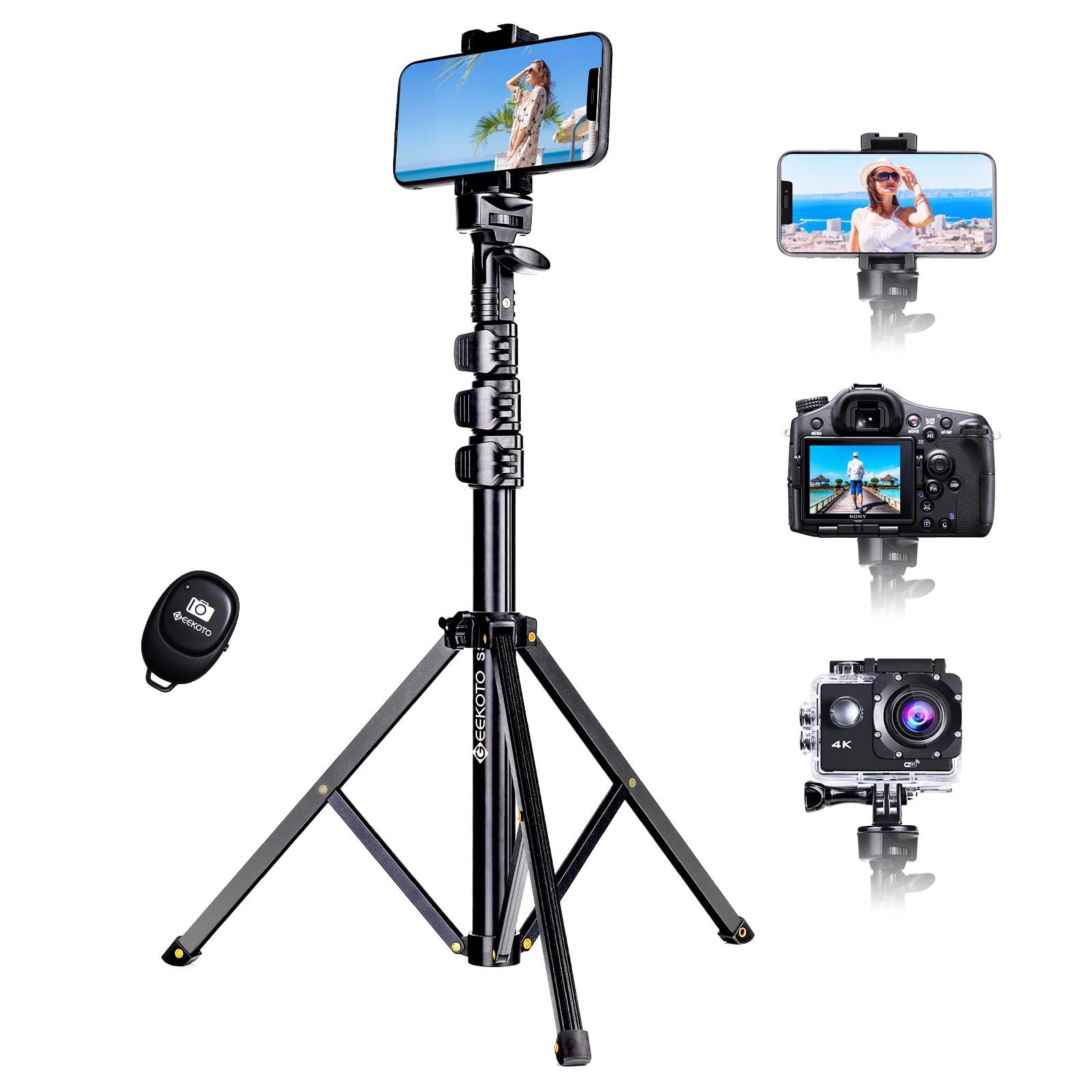 geekoto cell phone tripod: extendable phone tripod,selfie stick with remote,heavy-duty aluminum built,for iphone&android phon