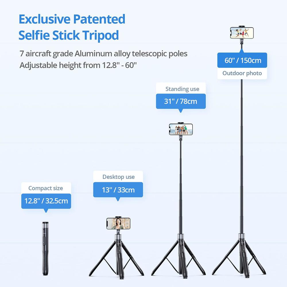 atumtek 60" selfie stick tripod, all in one extendable phone tripod stand with bluetooth remote 360 rotation for iphone and a