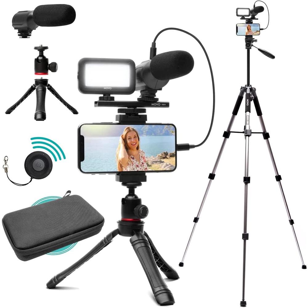 movo ivlogger vlogging kit for iphone with fullsize tripod - lightning compatible vlog kit- accessories: tripods, phone mount