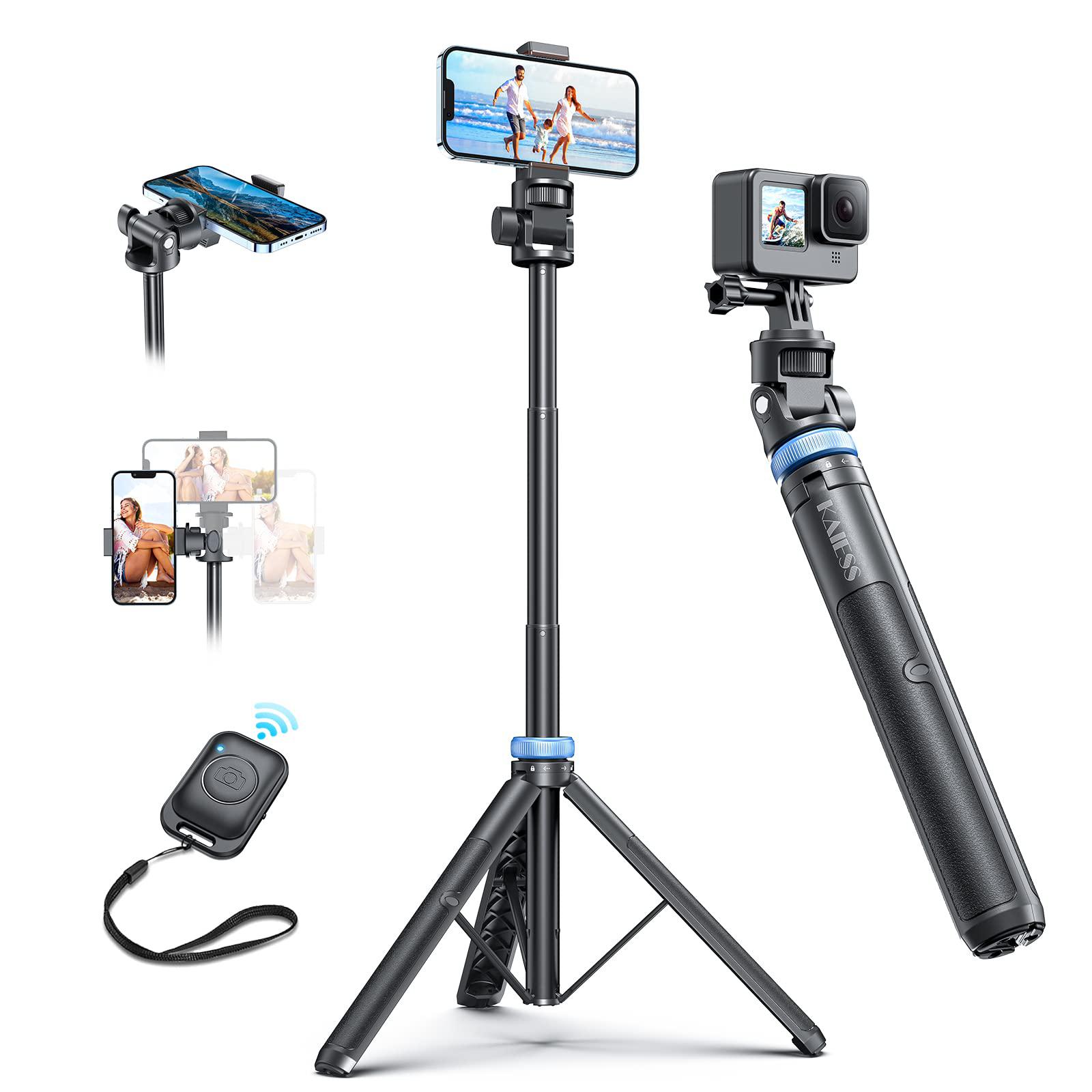 Kaiess [newest] 62" selfie stick tripod with remote - kaiess tripod for iphone, high strength legs & extendable tube tripod stand, f