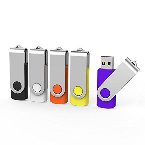 PNY aiibe 5 pack 64gb usb flash drive 64 gb flash drives thumb drive swivel usb stick usb 2.0 pen drive (64g, 5 mixed colors: bla