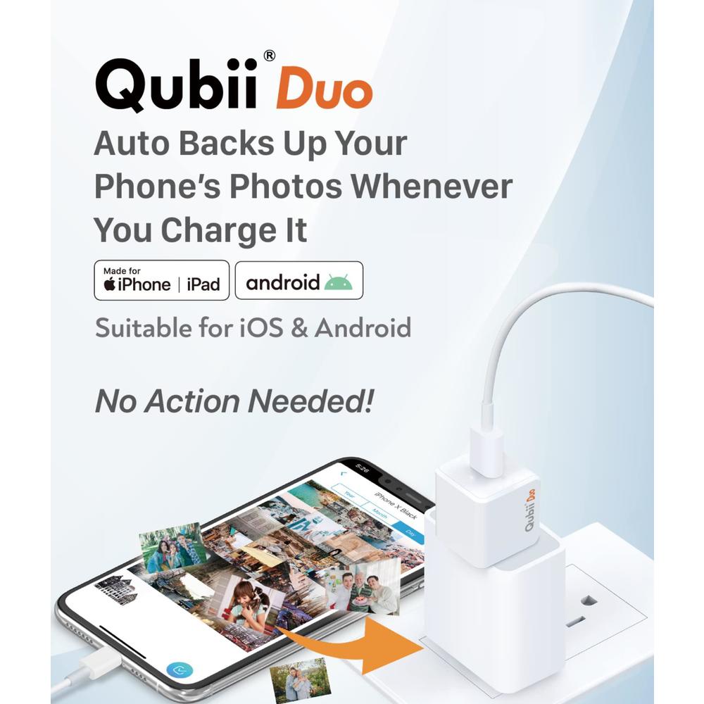 Sakar maktar 128gb qubii duo usb-c flash drive(white), auto backup while charging, mfi certified compatible with iphone/ipad/androi