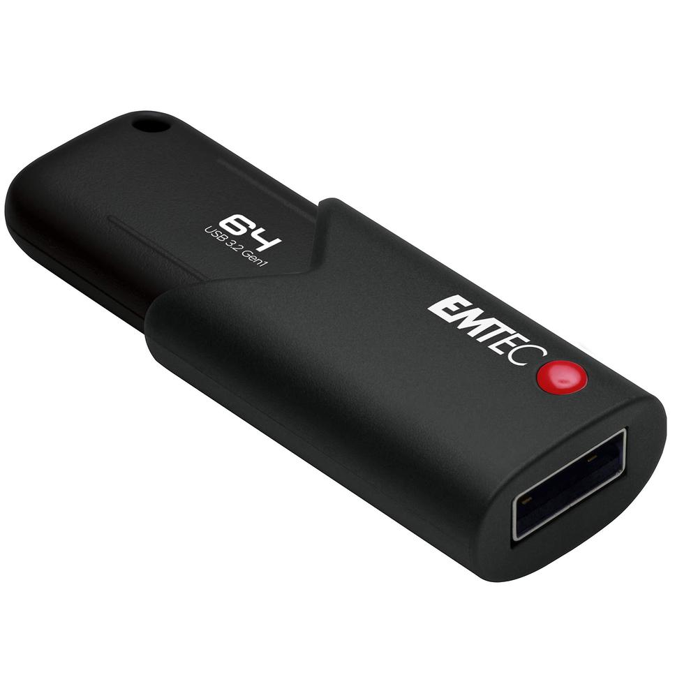 naaais emtec click secure b120 usb 3.2 flash drive 64 gb - encryption software aes 256 - read speed 100 mb/s - black