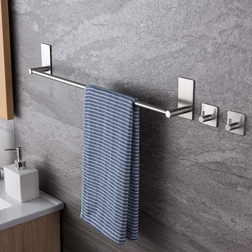 taozun 16-inch towel bar - self adhesive bathroom towel holder with 2 packs towel hooks, stainless steel bathroom hardware ac