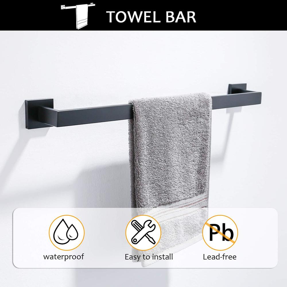tnoms 5 pieces bathroom hardware accessories set black towel bar set wall mounted,stainless steel,23.6-inch.