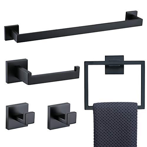 tnoms 5 pieces bathroom hardware accessories set black towel bar set wall mounted,stainless steel,23.6-inch.