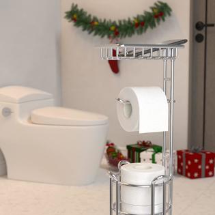 Free Standing Toilet Paper Holder Stand, Bathroom Toilet Tissue Paper Roll  Storage Holder with Shelf and Reserve for Bathroom Storage Holds Wipe