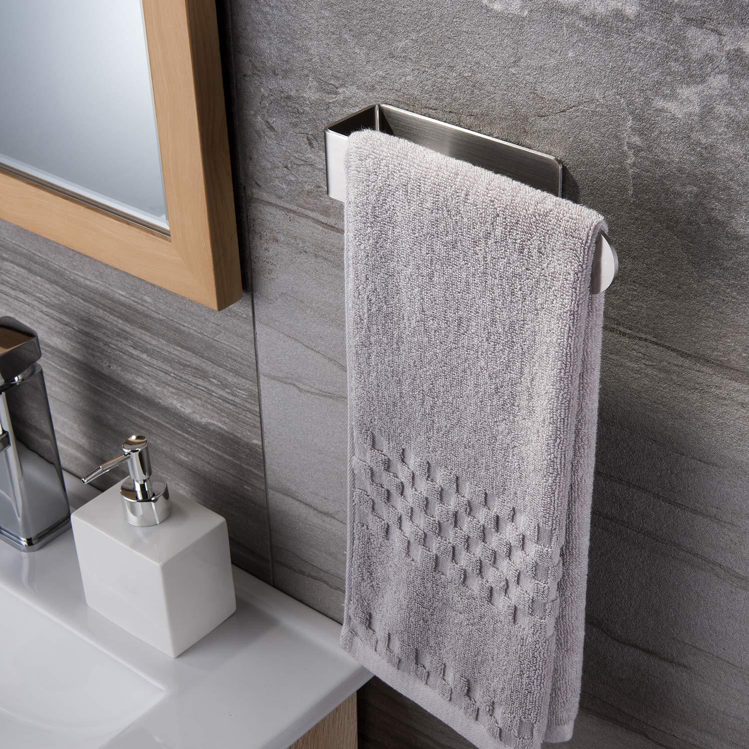 taozun hand towel holder/hand towel ring - self adhesive bathroom towel bar stick on wall, sus 304 stainless steel brushed