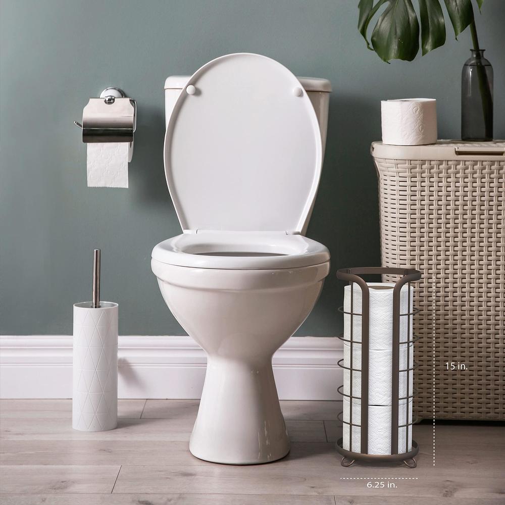 brookstone, bronze toilet paper holder, freestanding bathroom tissue organizer, minimalistic storage solution, modern & styli