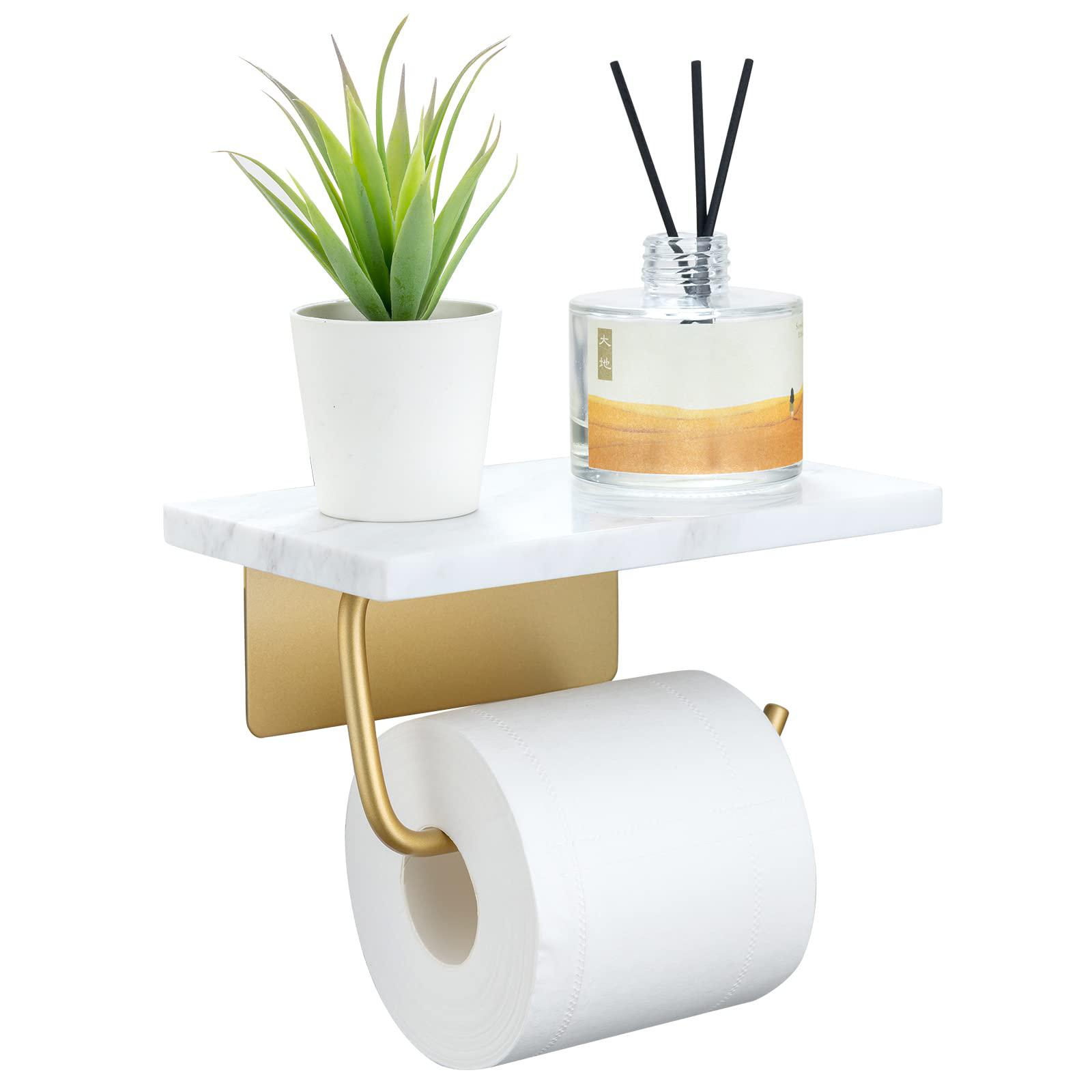 nodafuer toilet paper holder with natural marble shelf for bathroom  washroom,wall mounted tissue holder suitable for mega roll.(white)