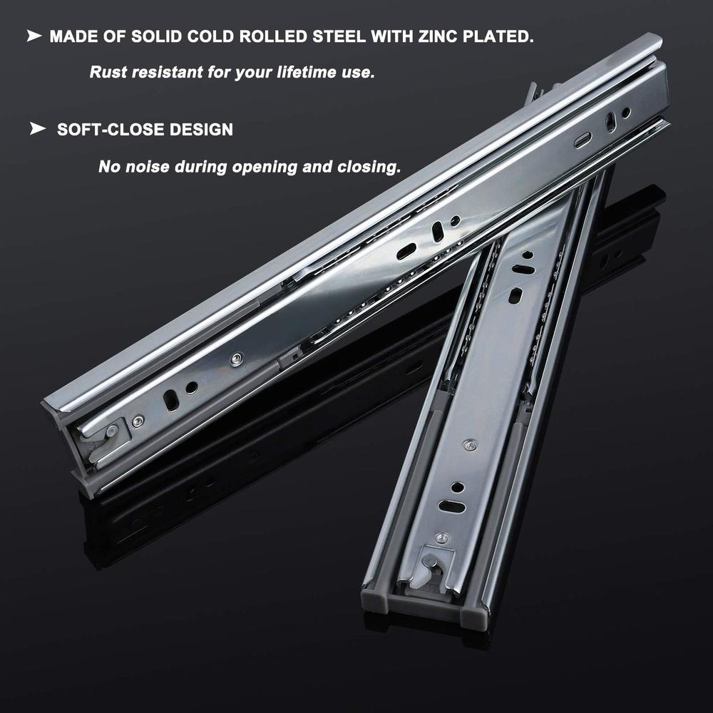 Home Building Store soft close drawer slides 12 inch 3 folds full extension, 2 pairs ball bearing side mount drawer slides, zinc plated-cold roll