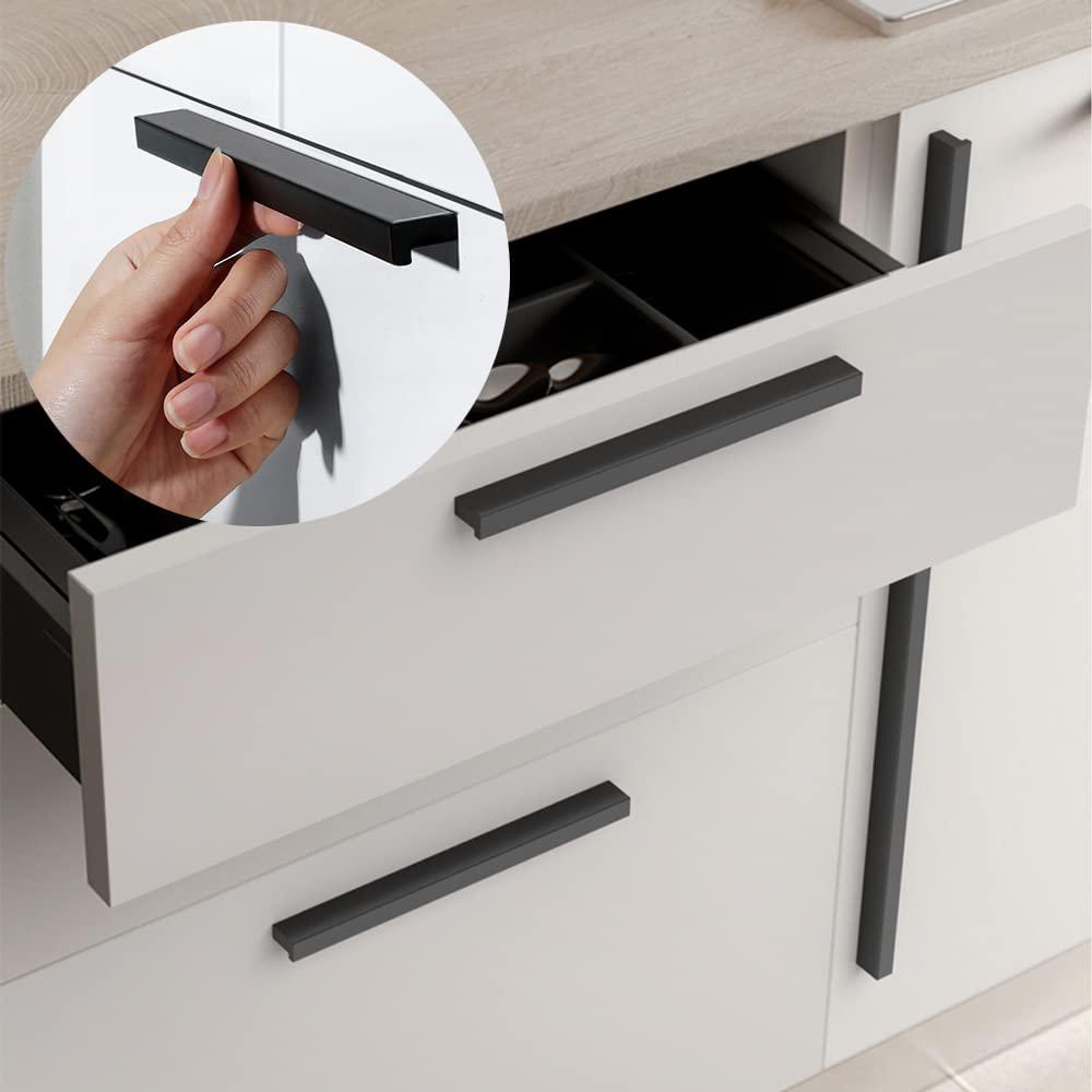 goo-ki cabinet handles 12 pcs - black drawer pulls 5 in (128mm) hole centers - tilted solid drawer handles for kitchen cabine