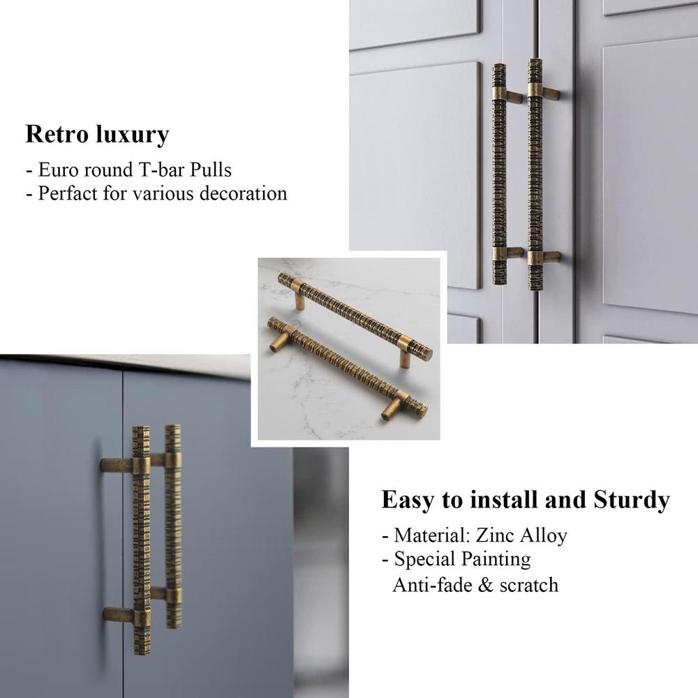 goo-ki antique brass t bar cabinet pulls/ affordable luxury zinc alloy cabinet handles with knurled/5.04'' (128mm) hole cente