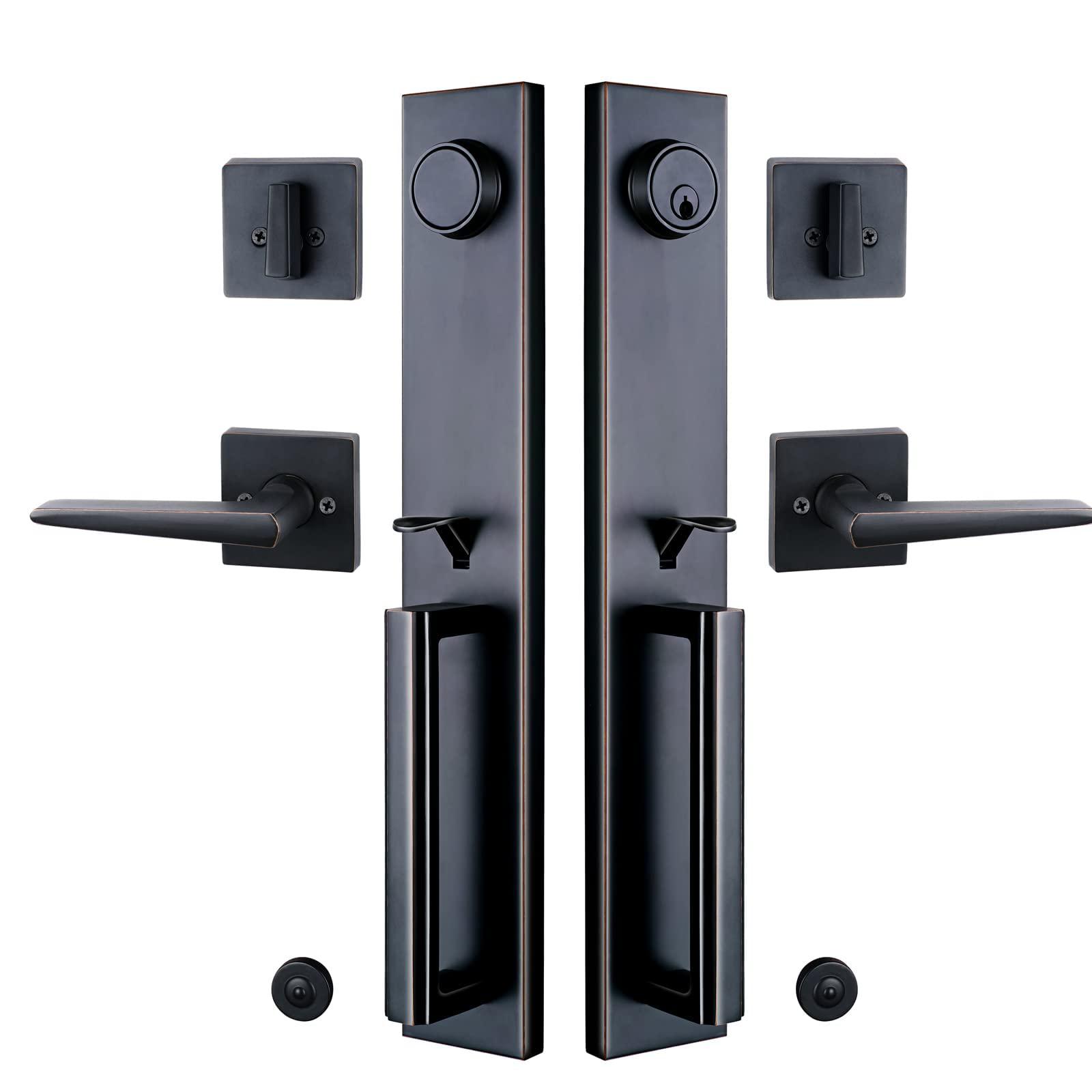 tmc double door handlset for front entry door in aged bronze (keyed entry handle and dummy hanlset set),mdhst201610b-double