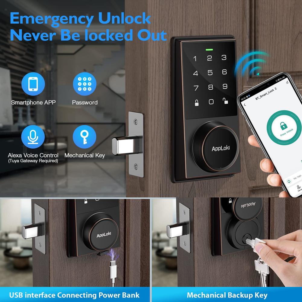 apploki smart lock, keyless entry door lock with bluetooth/alexa voice control, touchscreen keypad deadbolt lock with app, e-