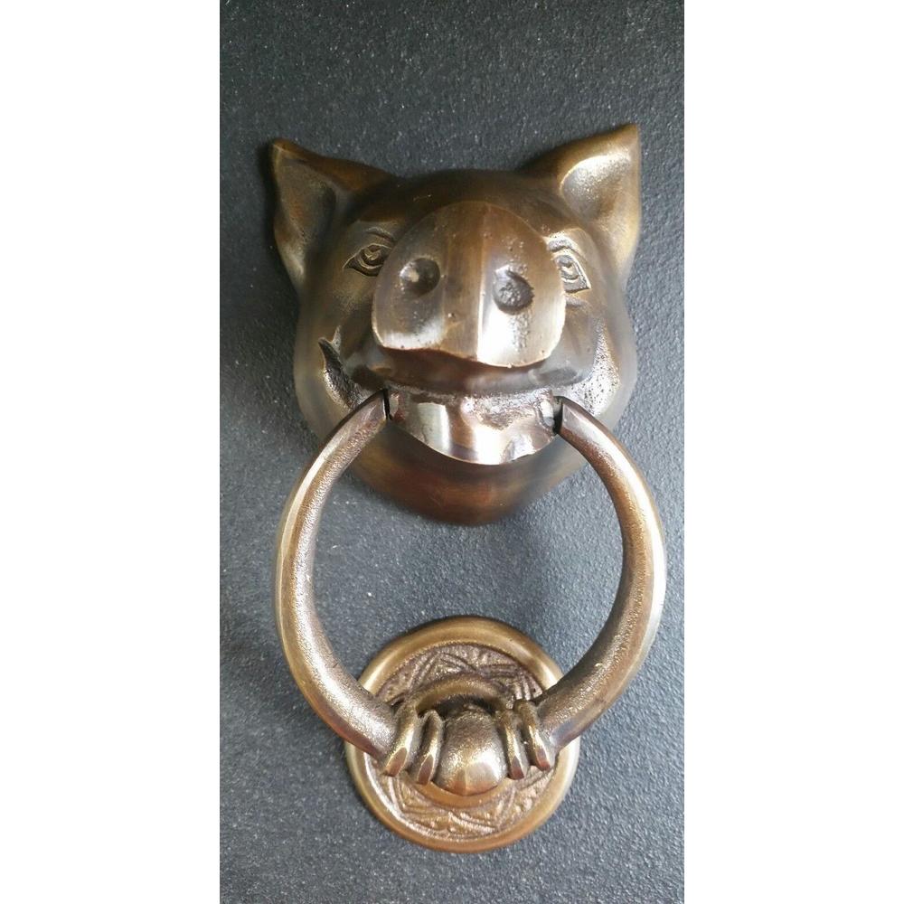 Door Knocker vintage antique style solid brass pig head door knocker 6" #d4
