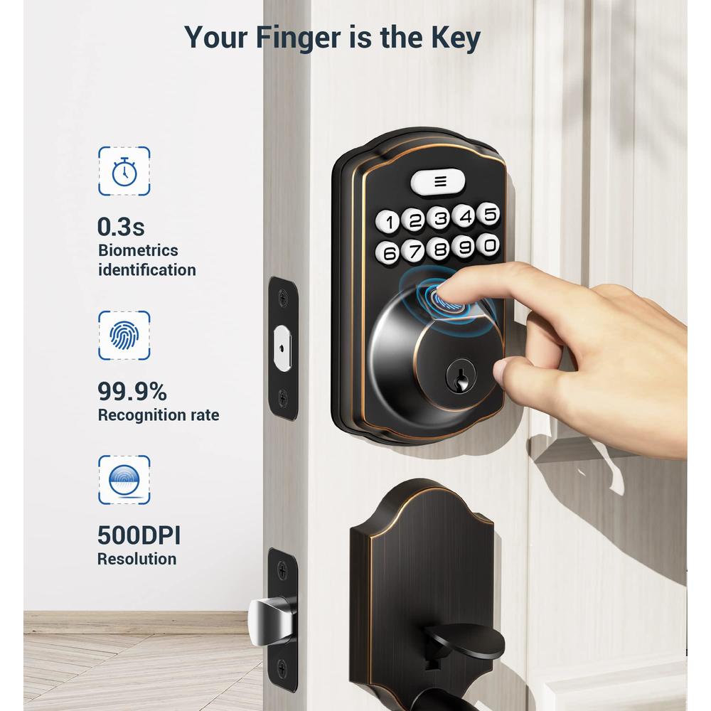 veise fingerprint door lock set, keyless entry door lock, front door handle sets, electronic keypad deadbolt with lever handl