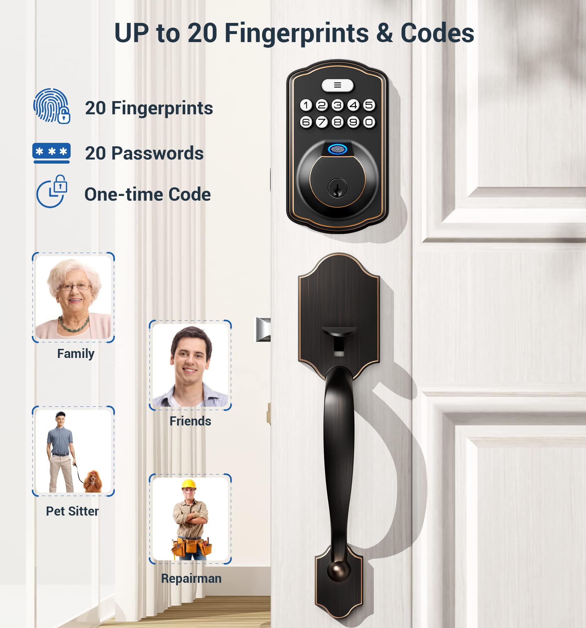veise fingerprint door lock set, keyless entry door lock, front door handle sets, electronic keypad deadbolt with lever handl