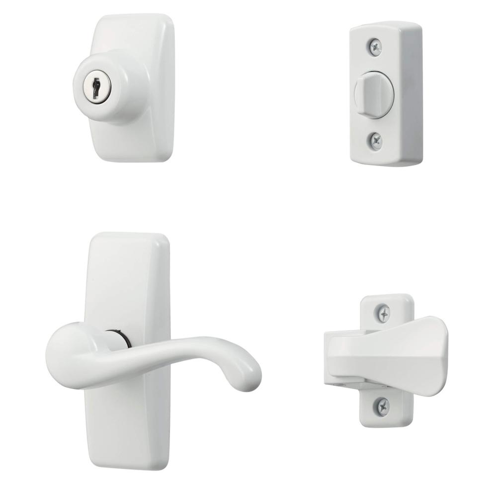 ideal security door lever with keyed deadbolt lock for storm and screen doors, white (4-piece set)